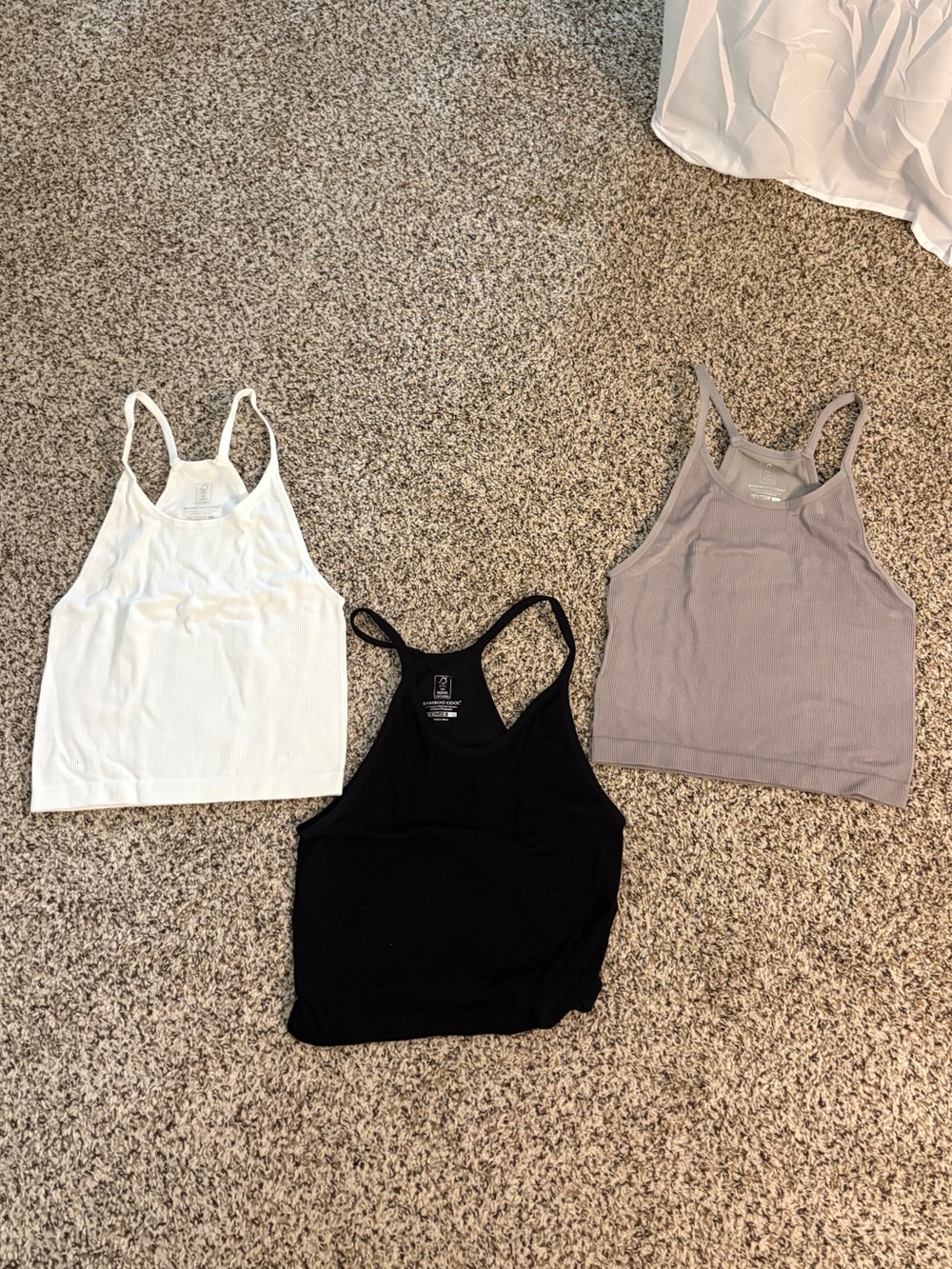BAMBOO Women’s Ribbed Tank Trio — White, Black & Gray